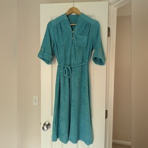 Vintage 1960s 1970s Belted Blue Turquoise Aqua Terry Cloth Dress Large Beach